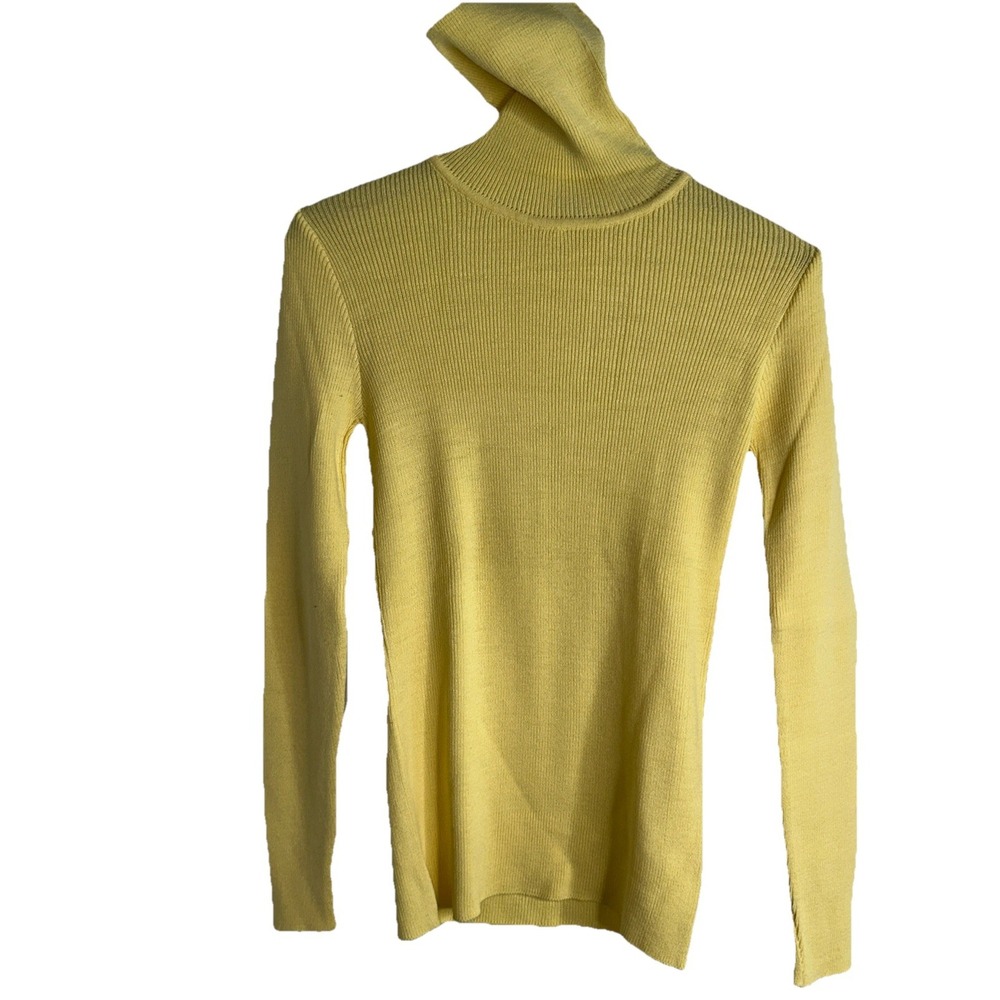 VTG 1970s Lord & Lord Buttercream Yellow 100% Cashmere Turtleneck Sweater Sz L - Picture 1 of 5